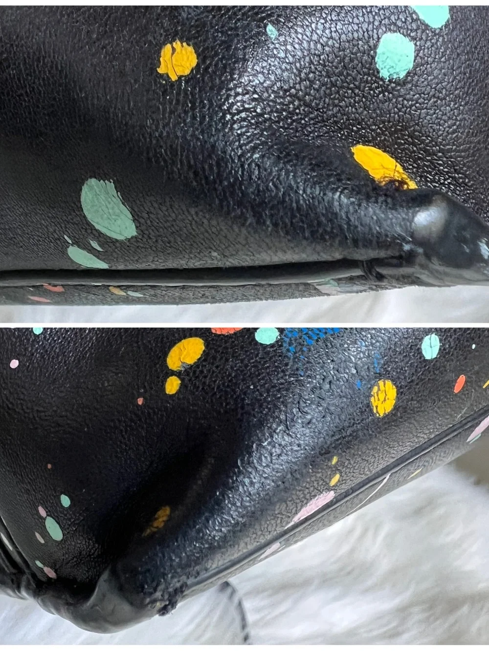 Loeffler Randall Dome Splatter Paint Leather Satchel Black With Tassels Chic